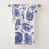Elegant  Blue Country Pastoral Toile Bad Handdoek (Insitu)