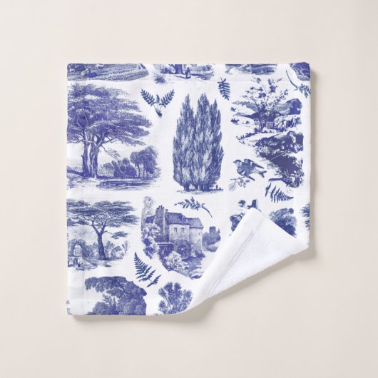 Elegant  Blue Country Pastoral Toile Bad Handdoek (Wasdoekje)