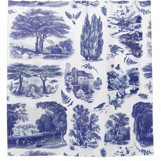 Elegant  Blue Country Pastoral Toile Douchegordijn (Voorkant)