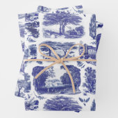 Elegant  Blue Country Pastoral Toile Inpakpapier Vel (In situ)