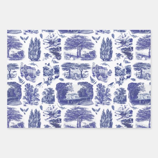 Elegant  Blue Country Pastoral Toile Inpakpapier Vel (Voorkant)