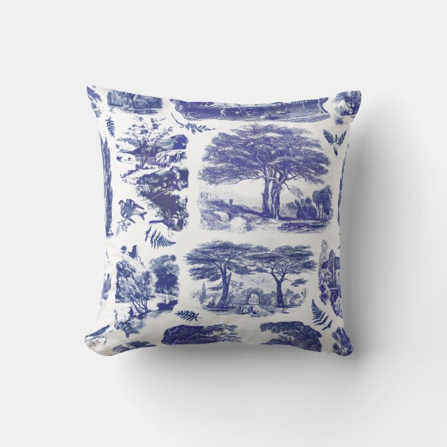 Elegant  Blue Country Pastoral Toile Kussen (Voorkant)