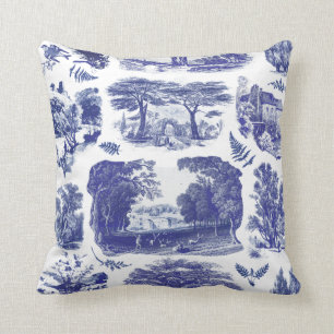 Elegant  Blue Country Pastoral Toile Kussen