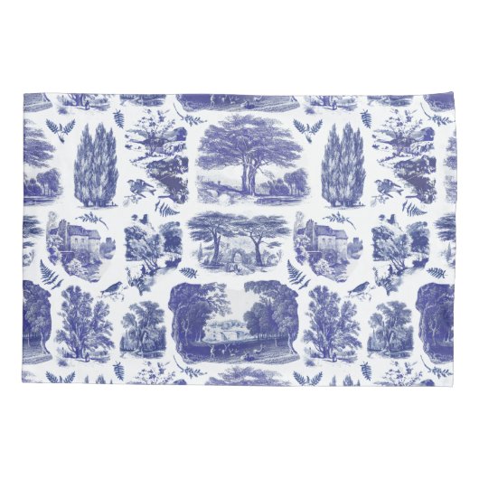 Elegant  Blue Country Pastoral Toile Kussensloop (Achterkant)