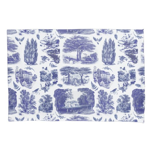 Elegant  Blue Country Pastoral Toile Kussensloop (Voorkant)