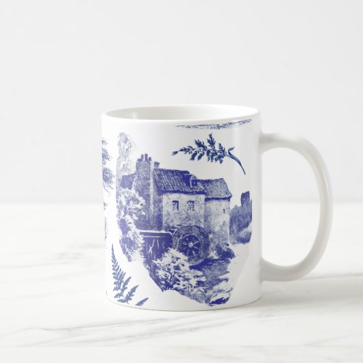 Elegant  Blue Country Pastoral Toile Mill Koffiemok (Rechts)