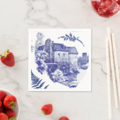 Elegant  Blue Country Pastoral Toile Mill Servet (Insitu)