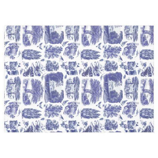 Elegant  Blue Country Pastoral Toile Tafelkleed (Voorkant (Horizontaal))