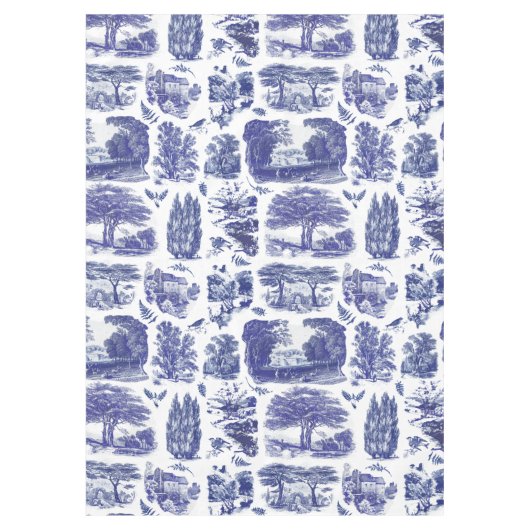 Elegant  Blue Country Pastoral Toile Tafelkleed (Voorkant)