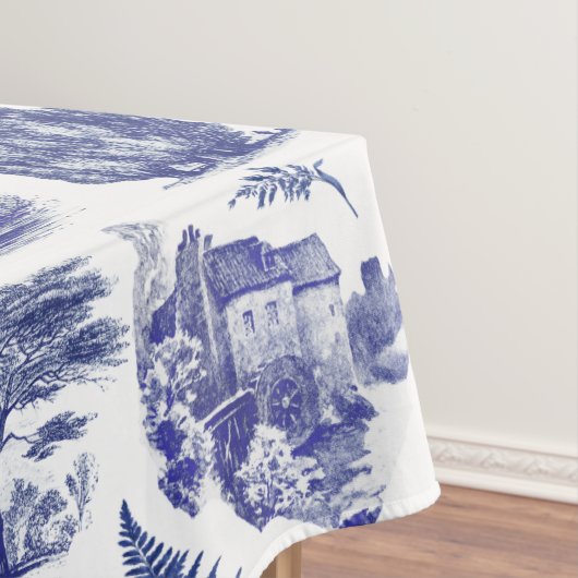 Elegant  Blue Country Pastoral Toile Tafelkleed (Voorbeeld)