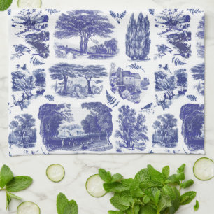 Elegant Blue Country Pastoral Toile Theedoek