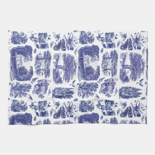 Elegant  Blue Country Pastoral Toile Theedoek (Horizontaal)