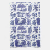 Elegant Blue Country Pastoral Toile Theedoek (Verticaal)