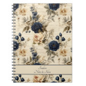 Elegant Blue Cream Rozen Bloemenpatroon Notitieboek (Voorkant)