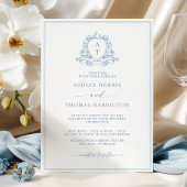 Elegant Blue Crest Monogram Wedding Invitation Kaart