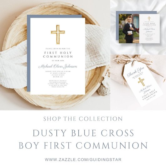 Elegant Blue Cross Boy First Community Bedankjes Labels