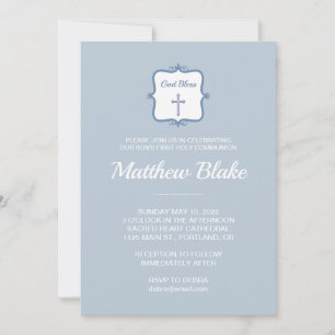 Elegant Blue Cross Boys Eerste communiqué uitnodig Kaart