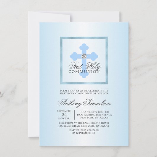 Elegant Blue Cross First Heilige Communauteit Kaart (Voorkant)