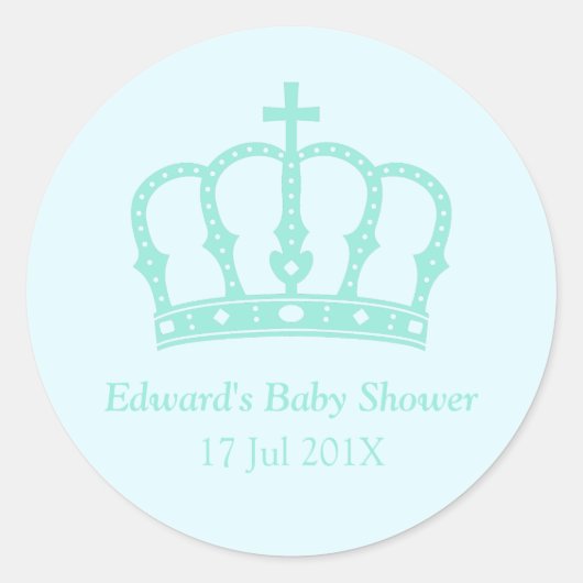 Elegant Blue Crown Prince Baby shower Ronde Sticker (Voorkant)