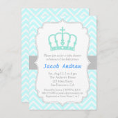 Elegant Blue Crown Prince Baby shower Uitnodiging (Voorkant / Achterkant)