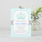 Elegant Blue Crown Prince Baby shower Uitnodiging (Staand voorkant)