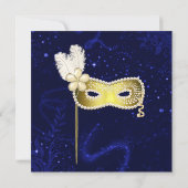 Elegant Blue Custom Masquerade Ball Invitation Kaart (Achterkant)
