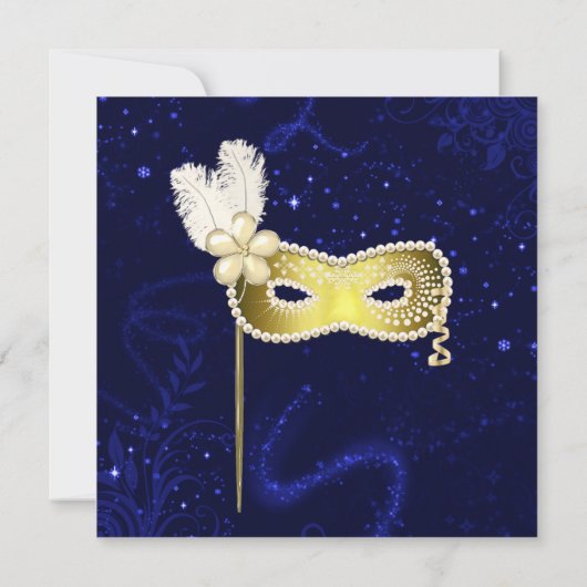 Elegant Blue Custom Masquerade Ball Invitation Kaart (Achterkant)