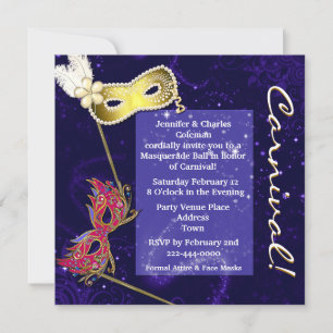 Elegant Blue Custom Masquerade Ball Invitation Kaart