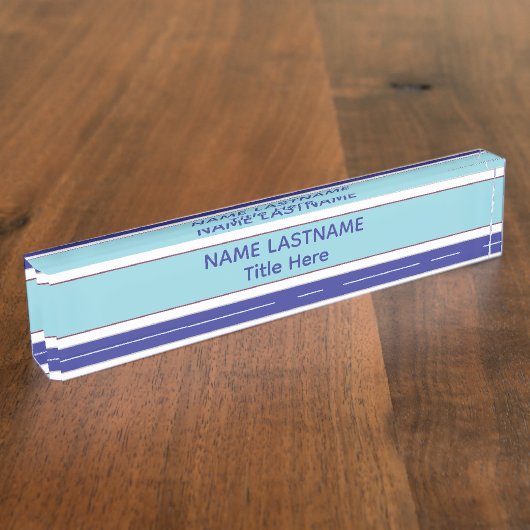 Elegant blue custom name naambordje (Zijkant)