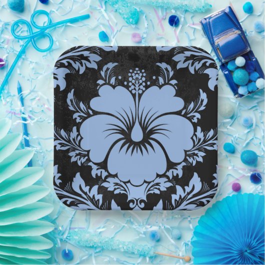 Elegant blue damask, aangepast kerstpapier Borden Papieren Bordje (Feest)