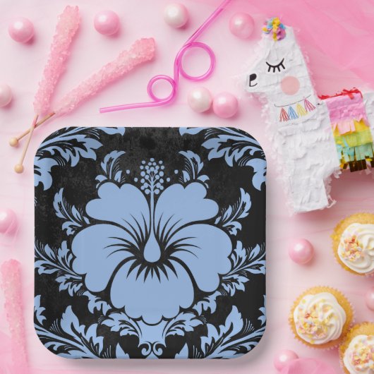 Elegant blue damask, aangepast kerstpapier Borden Papieren Bordje (Feest)