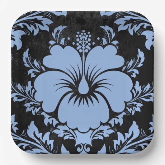 Elegant blue damask, aangepast kerstpapier Borden Papieren Bordje (Voorkant)