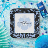 Elegant blue damask, aangepast kerstpapier Borden Papieren Bordje (Feest)