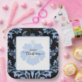 Elegant blue damask, aangepast kerstpapier Borden Papieren Bordje (Feest)