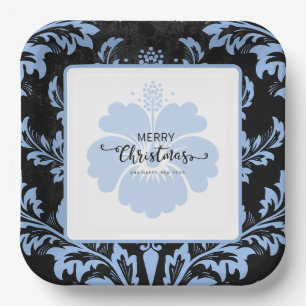 Elegant blue damask, aangepast kerstpapier Borden Papieren Bordje