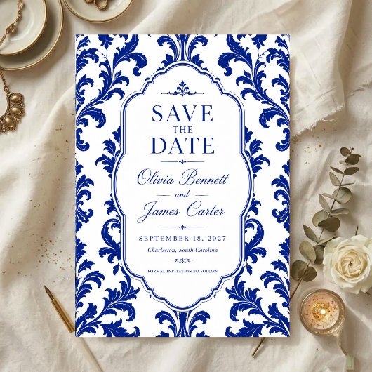 Elegant Blue Damask  Acryl Uitnodigingen