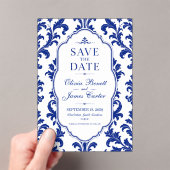 Elegant Blue Damask  Acryl Uitnodigingen (Insitu (Draagbaar))