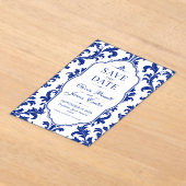 Elegant Blue Damask  Acryl Uitnodigingen (Laagn)