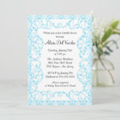 Elegant Blue Damask Bridal Shower Invitation Kaart (Staand voorkant)