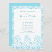 Elegant Blue Damask Bridal Shower Invitation Kaart (Voorkant / Achterkant)