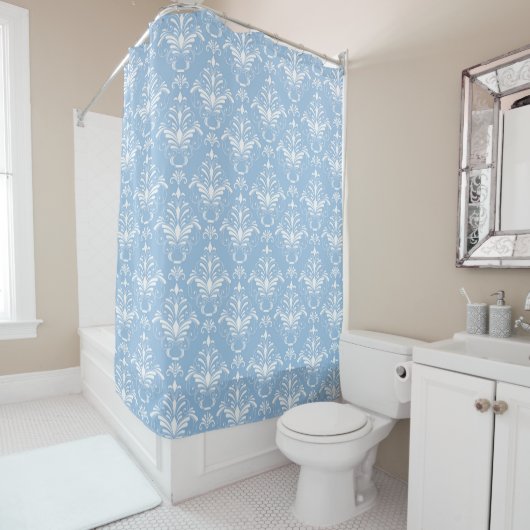 Elegant Blue Damask Douchegordijn (In situ)