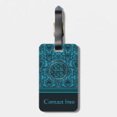 Elegant Blue Damask en Celtic Knot Bagagelabel (Achterkant verticaal)