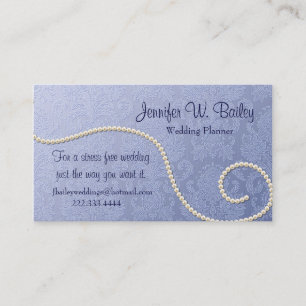 Elegant Blue Damask en Pearls Visitekaartje