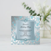 Elegant Blue Damask Floral Birthday Party Kaart (Staand voorkant)