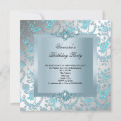 Elegant Blue Damask Floral Birthday Party Kaart (Voorkant)