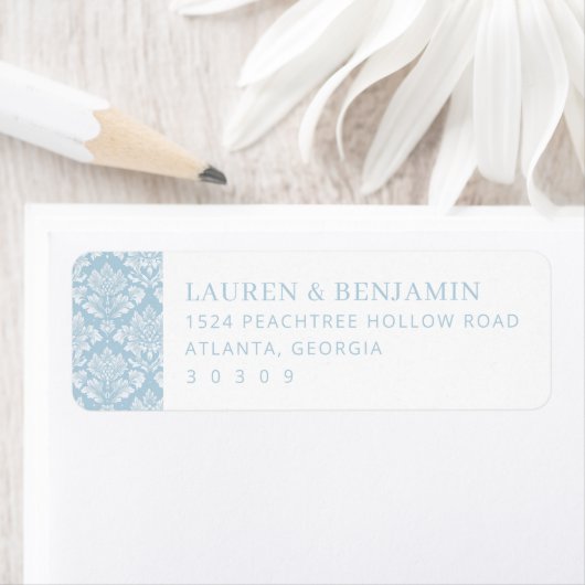 Elegant Blue Damask Floral Etiket (Insitu)