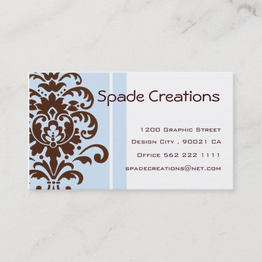 Elegant Blue Damask - Gepersonaliseerd Visitekaartje (Voorkant)