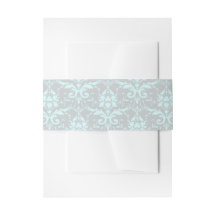 Elegant Blue Damask Invitation Belly Band
