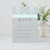 Elegant Blue Damask RSVP-kaart RSVP Kaartje (Staand voorkant)