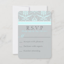 Elegant Blue Damask RSVP-kaart RSVP Kaartje